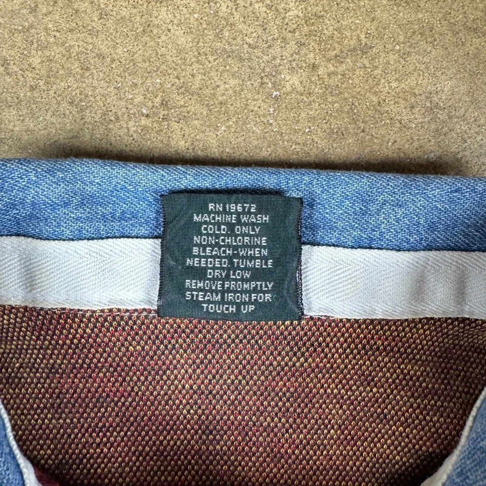 Vintage Ralph Lauren Plaid Polo Men's‎ L Red Black Chambray Crest Made in USA